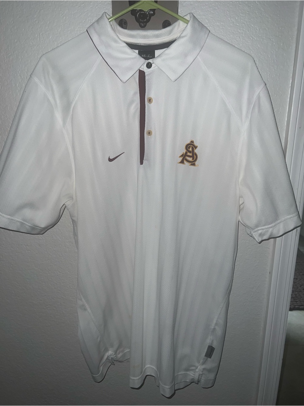 ASU Nike White Polo with Brown Trim and Gold Logo